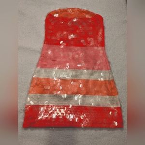 Party dress sleeveless clear sequined on orange rainbow color size small!